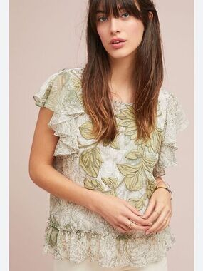 Anthropologie Ranna Gill Sherwood embroidered blouse in green Women’s XL